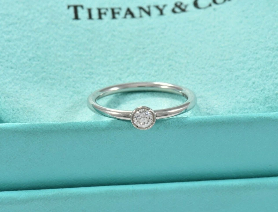 Tiffany & Co Platinum Diamond Bezet Band Ring Size 5 Boxed Solitaire Bezel Set - Изображение 1 из 4