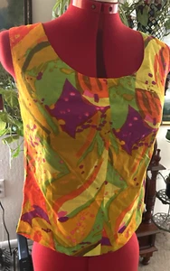 60s Vintage Sleeveless Top Flower Power Psychedelic Mod Gogo Festival Summer S M - Picture 1 of 9
