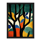 Autumn Trees Orange On Blue Matisse Style Framed Wall Art Picture Print 18X24