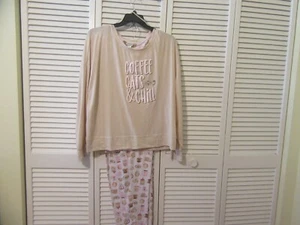 Beyourself pajamas 3X, soft, lightweight beige, white, pink coffee cat print,NWT - Picture 1 of 4