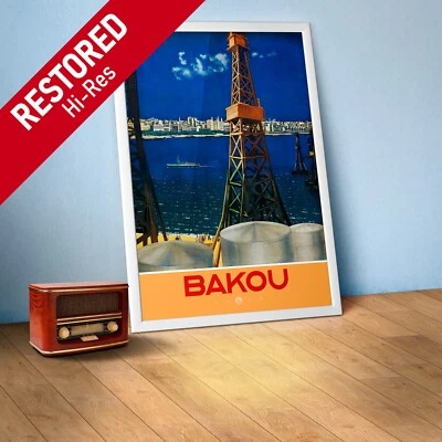 Baku Azerbaijan, USSR 1936— Soviet retro travel poster, vintage travel art print - Image 1 of 4