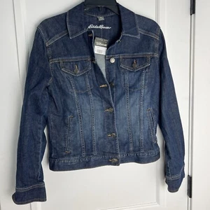 Giacca denim donna Eddie Bauer taglia small lavaggio medio blu manica lunga elasticizzata nuova con etichetta - Foto 1 di 7