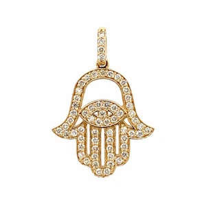0,65 ct F/VS-2 runder Brillant Diamant Hamsa Anhänger 14K Gelbgold - Bild 1 von 2