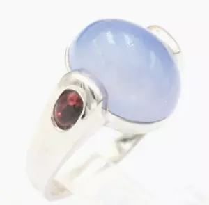 Blau Chalcedon & Rosa Turmalin 14K Weißgold Ring Lünette Set - Bild 1 von 6