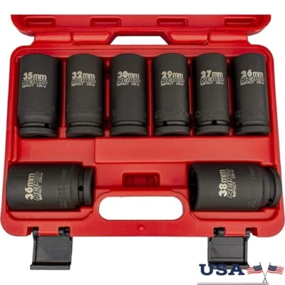 3/4 Inch Drive Deep Impact Socket Set 8 Piece Metric Chrome Vanadium Steel New - Image 1 of 4