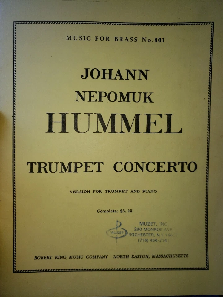 Johann Hummel Trumpet Concerto  For Trumpet/Piano, NYSSMA 6 - Image 1 of 1