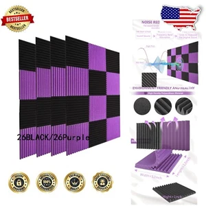 52 Pack Black/Purple 12x12x1" Soundproof Foam Panels for Studios & Theaters - Picture 1 of 9
