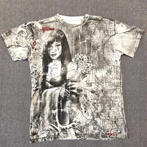 Camicia Affliction Bamboo Serie XL Ragazza Piangente Distressed Stampa All Over • Y2K - Foto 1 di 7
