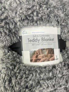 Teddy Blanket Throw Blanket Light Gray Cozy Soft 50x60 Lightweight Couch Sofa - Picture 1 of 2