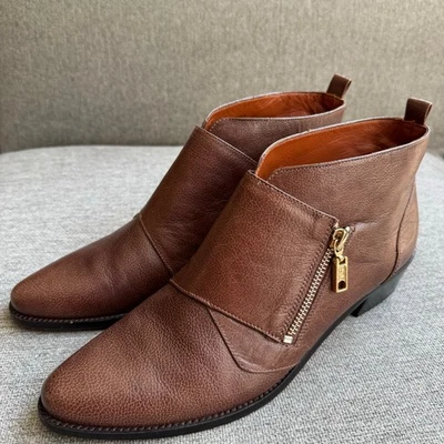 Rebecca Minkoff Leather Ankle Booties Zip Up Pointy Toe Brown Women's 10 - Image 1 of 4