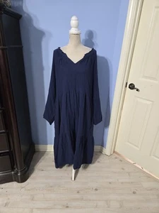 Vestido midi Beach Lunch Lounge XXL para mujer azul algodón manga larga - Imagen 1 de 6