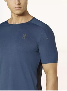 ON RUNNING MENS PERFORMANCE TEE SHIRT T-SHIRT UK XXL BLUE/BLACK BNWT BARGAIN - Picture 1 of 8