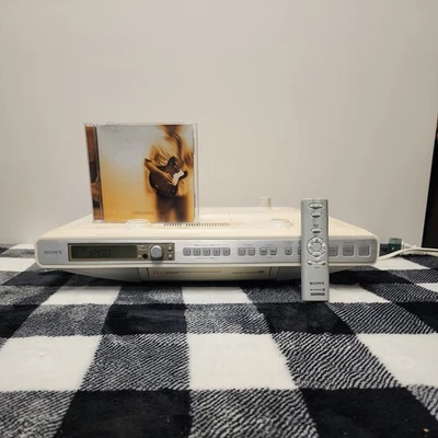 WHITE SONY ICF-CD553RM Under Cabinet CD Clock Radio Weather/AMFM Tested W Remote - Image 1 of 4