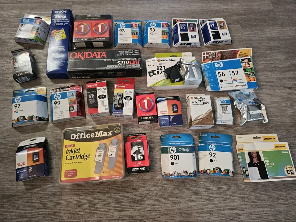 Lote de 30 cartuchos de tinta de impresora de marca mixta nuevos caducados HP 901 92 93 97 99 56 Foto 1 de 4