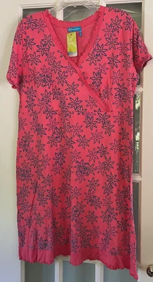 Fresh Produce Pink Cotton Floral Dress, Faux Wrap, Ruffle Trim, Size XL, New - Image 1 of 4