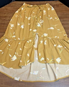 Wonderly Midi Skirt Women's L Golden Tan High Low Floral Cottage Boho Vacation - Picture 1 of 11