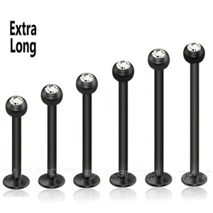 PAIR Gem Top Black Anodized Surgical Steel Labret Cheek Piercing 16G 14G - Picture 1 of 2