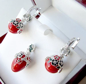 OFFERTA! SUPERBO SET ORECCHINI E PENDENTI ARGENTO STERLING con ORIGINALE CORALLO E SMALTO - Foto 1 di 1