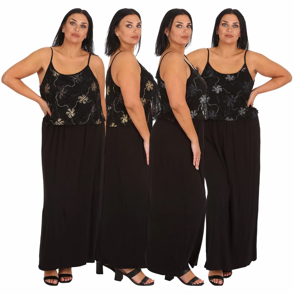 Nouvelle Collection Plus Size Maxi Dress Glitter Foil Floral Top Sleeveless - Image 1 of 1