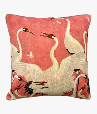 Pillow Crane Oriental Whimsical Style Chinoiserie Colorful Decor - Image 1 of 4