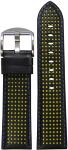 22mm Panatime Black Perforated Leather Watch Band w/Yellow Holes & Blue Stitch - Picture 1 of 1