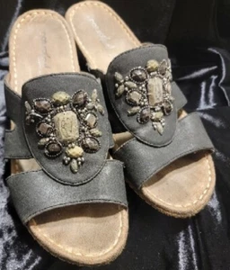 NATURAL SOUL Naturalizer Black Beaded Jeweled Sandals Sz 9.5 Shoes Slip On Women - Picture 1 of 12