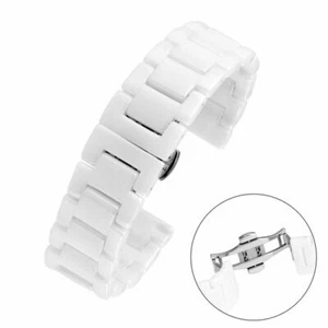 18/20/22MM Black/White Ceramics Watch Band Replacement Bracelet Butterfly Buckle - Picture 1 of 11