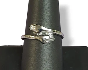 Silver Tone Loving Hands Hug Bypass Ring Size 9.75 - Picture 1 of 4