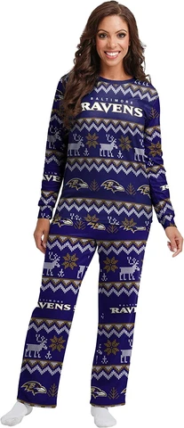 FOCO NFL Baltimore Ravens Ugly Pattern Matching Set Holiday Pajamas Women's M Cover