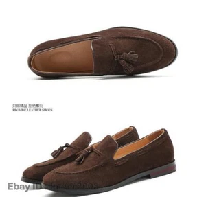 Mens Tassels Suede Leather Slippers Loafers Slip On Dress Shoes Oxfords US6-US14 - Picture 1 of 19