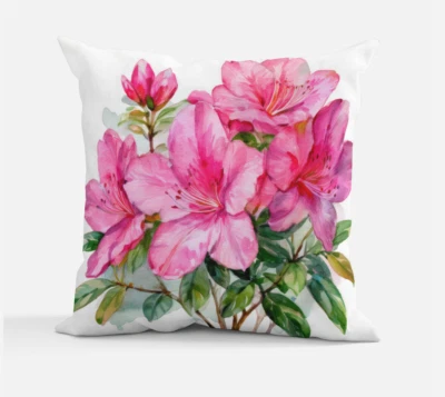 Hermoso Cojín Almohada Rosa Azalea 12x12" 16x16" 24x24" Poliéster Regalo Foto 1 de 4