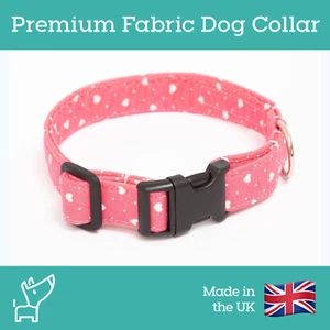 Wiff Waff Soft but Strong Adjustable Dog Collar Pink & White Heart Print XL - Picture 1 of 3