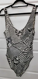 Versus Versace Vintage Black White Mod Flower Print Bathing Suit sz 12 - Picture 1 of 3