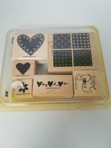 stampin up loving hearts rubber stamps new wood blocks set of 6 RETIRED  2003 - Picture 1 of 12