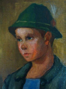 Vintage Gemälde Portrait Junge Tiroler Bub sign. Kurländer (1119-045) - Bild 1 von 6
