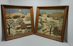 2 DE COLECCIÓN KAY DEE MEDIADOS DE SIGLO IMPRESIÓN ARTÍSTICA EN FORRADO ESCENA DE INVIERNO AMERICANA ENMARCADA EN MADERA - Imagen 1 de 12
