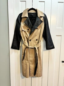 Zara Trench Coat, Black Tan, Belted Tie Women’s Sz XL - Picture 1 of 6
