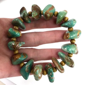 Green Turquoise Bracelet Rough Nugget/Wood Beads Elisa Healing 7" FREE SHIP - Picture 1 of 5
