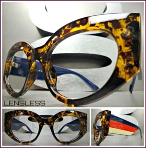 OVERSZIED RETRO Cat Eye Style Tortoise Lensless Eye Glasses Frame Only NO Lens - Picture 1 of 7