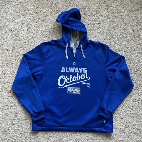 Kansas City Royals Sweatshirt Large Blue Playoffs 2014 Hoodie Majestic 2T Cover
