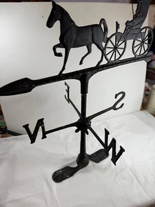 vtg Wrought Iron Weathervane Horse & Carriage Buggy 18" x 22" - Picture 1 of 13