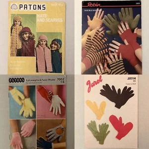 Set Of Four Knitting Patterns Women's Gloves Mittens, Hats & Scarves Vintage - Picture 1 of 5