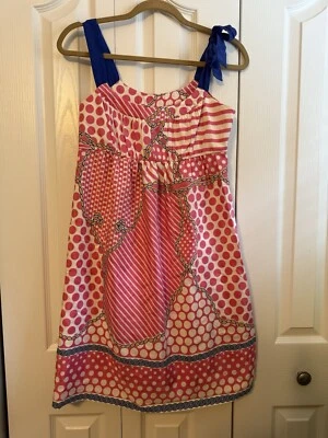 Tibi Silk Blend Empire Waist Dress Printed Pink Sleeveless Rope Print Sz 4 - Image 1 of 4