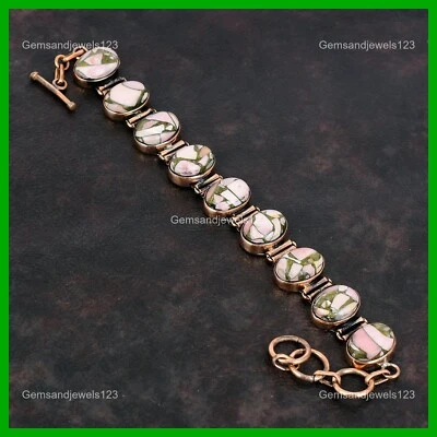 Ovalado Cobre Rosa Ópalo Piedra Bisel Cobre Étnico Moda Nueva Madre Boho Pulsera Foto 1 de 4