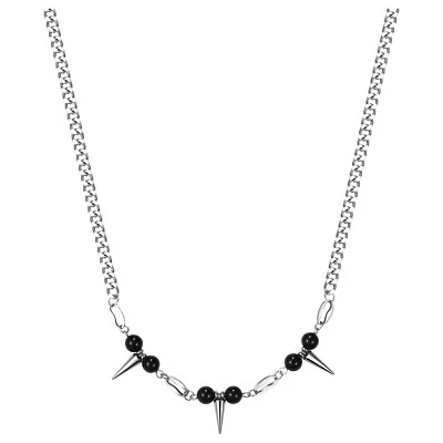 Collar Unisex Obsidiana Turmalina Negra Punta Piedra Natural Cuentas Cadena Cubana Foto 1 de 4