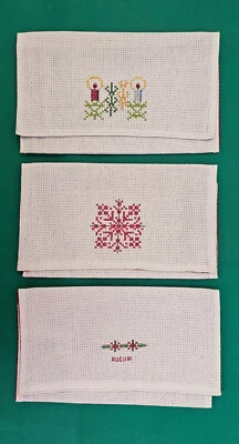 3 Porta tovaglioli natalizi ricamati a mano in puro cotone - Immagine 1 di 3
