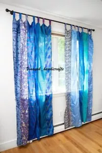 2 PIEZAS Sari Patchwork Cortina Hecha a Mano Ventana Decoración Seda Sari Boho Cortina - Imagen 1 de 5