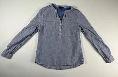 Willi Smith Womens XS Blue Blouse Linen Blend Shirt Roll Tab Sleeve - Image 1 of 4