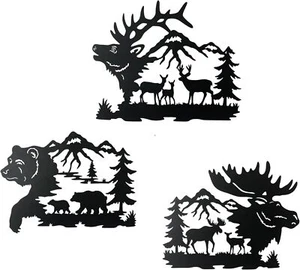 Large 14 Inch Black Deer Bear Moose Rustic Cabin Wall Art Decor, Hunting Decor, - Picture 1 of 2