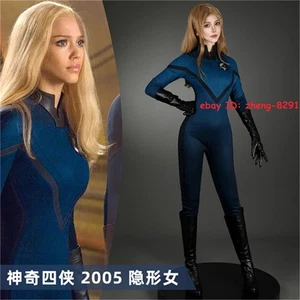 2005 Fantastic Four Invisible Woman Bodysuit Suit Cosplay Jumpsuit Tight Shoe - Picture 1 of 27